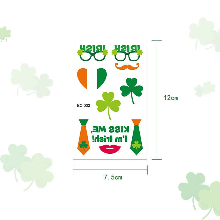 St Patrick's Day shamrock temporary tattoo sticker measuring 120 × 75mm on paper backing