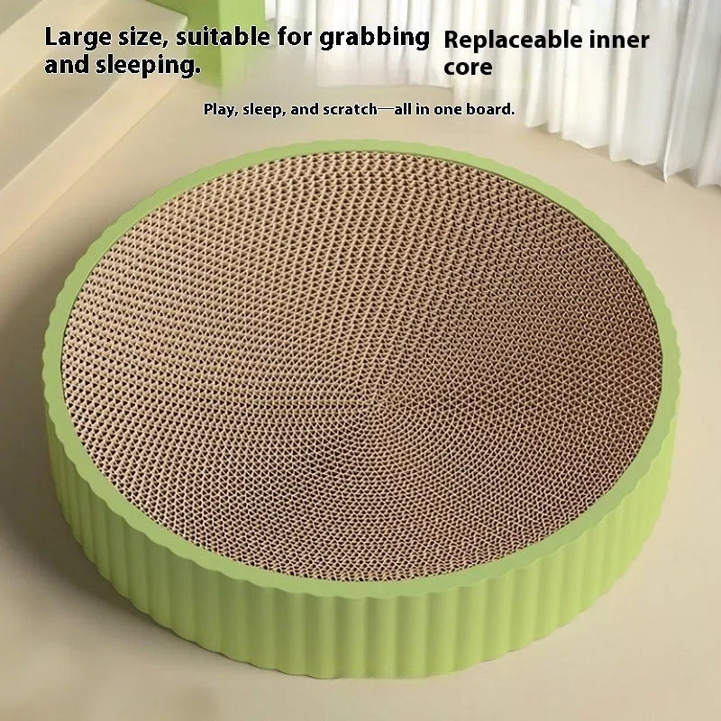 55cm round green cat scratching board with replaceable corrugated paper refills