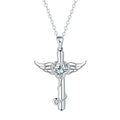 Sterling silver electroplated cross stethoscope necklace with wing design pendant and diamond crystals