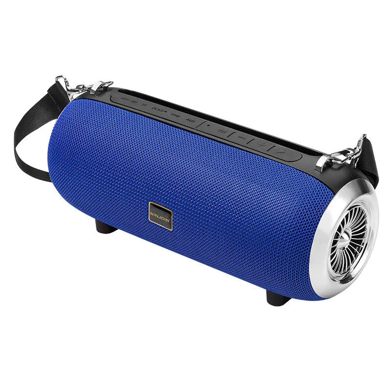 F666 mini square fabric Bluetooth speaker with shoulder strap in black, blue, camouflage, or red.