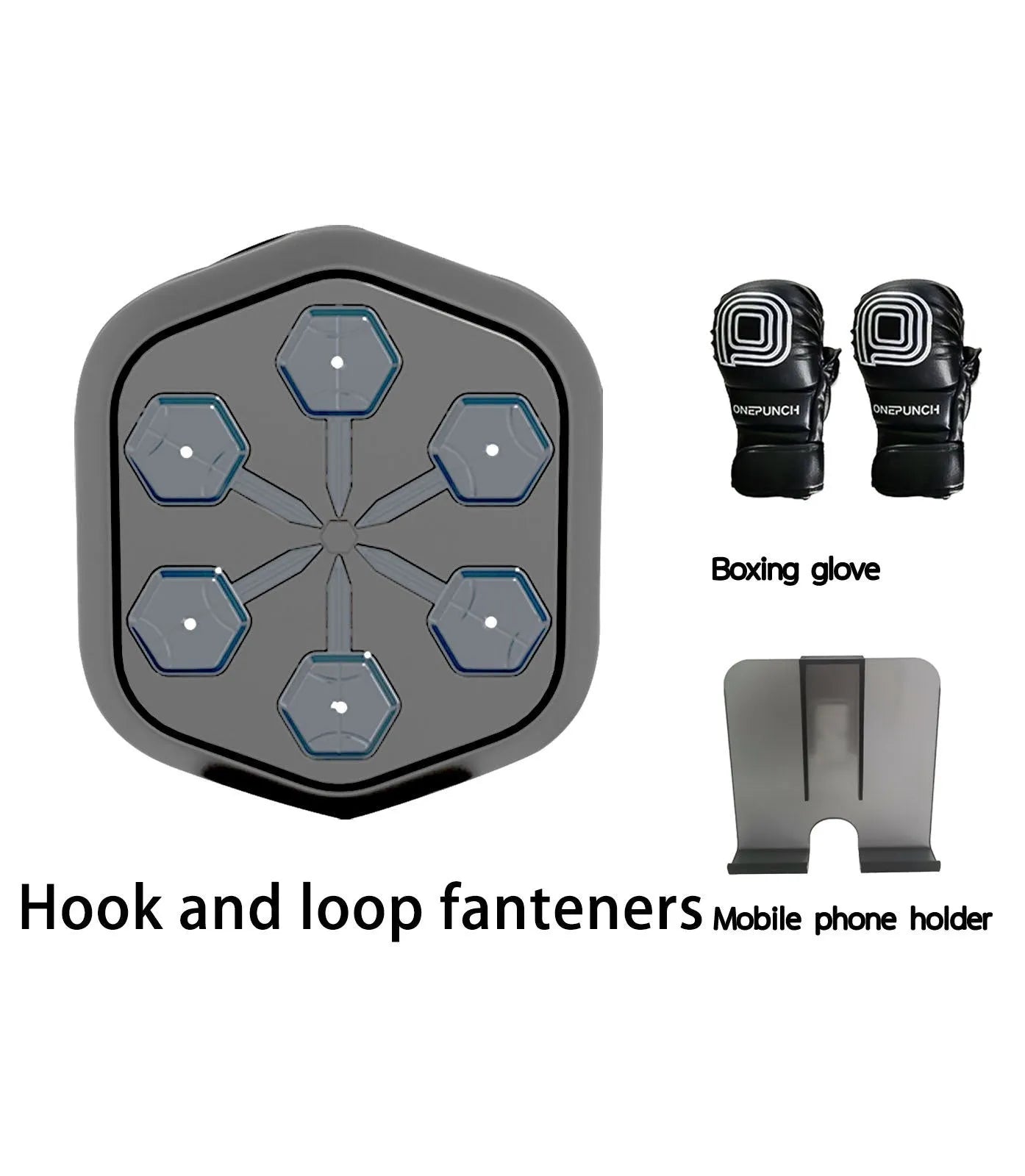 Black smart music boxing machine with Bluetooth connection and included boxing gloves for fitness training