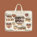 Inflatable PU leather laptop bag with hanging strap shown in a cute panda pattern design.
