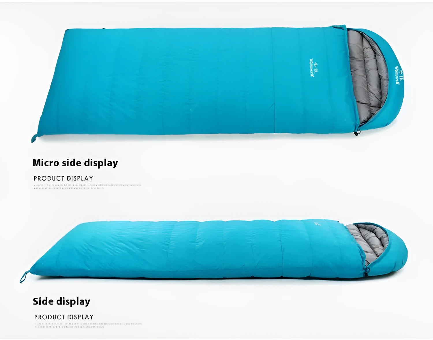Black down sleeping bag with envelope structure and white goose down filler
