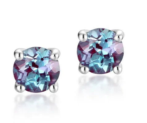 925 silver geometric ear studs with round cultivated Alexandrite stone