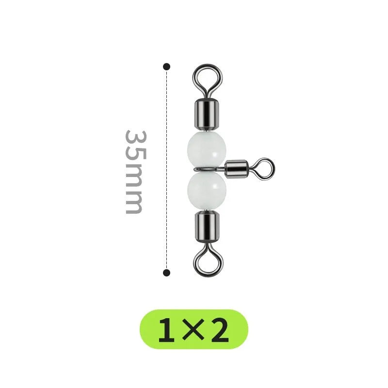 Copper three-fork luminous swivel fishing accessory with eight rings and integrated luminous beads