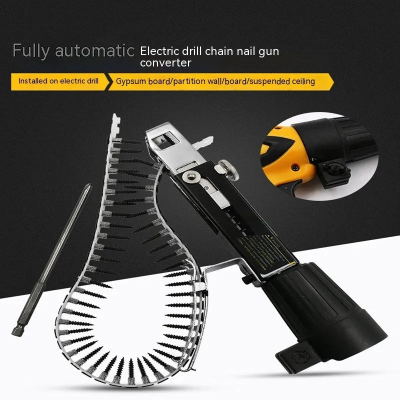 Chain screw gun head electric screwdriver with automatic functionality and metal construction
