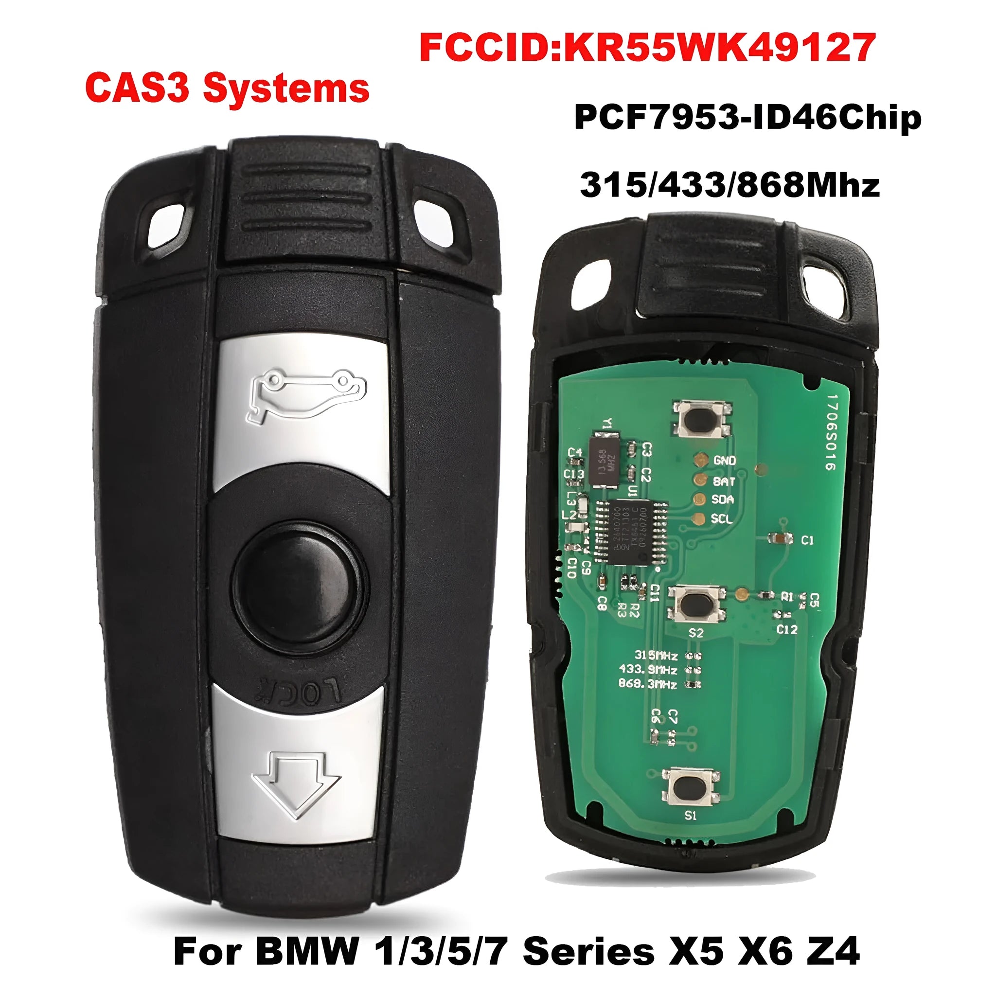 BMW CAS3 semi-intelligent remote car key fob with three metal keys and HU92 model label