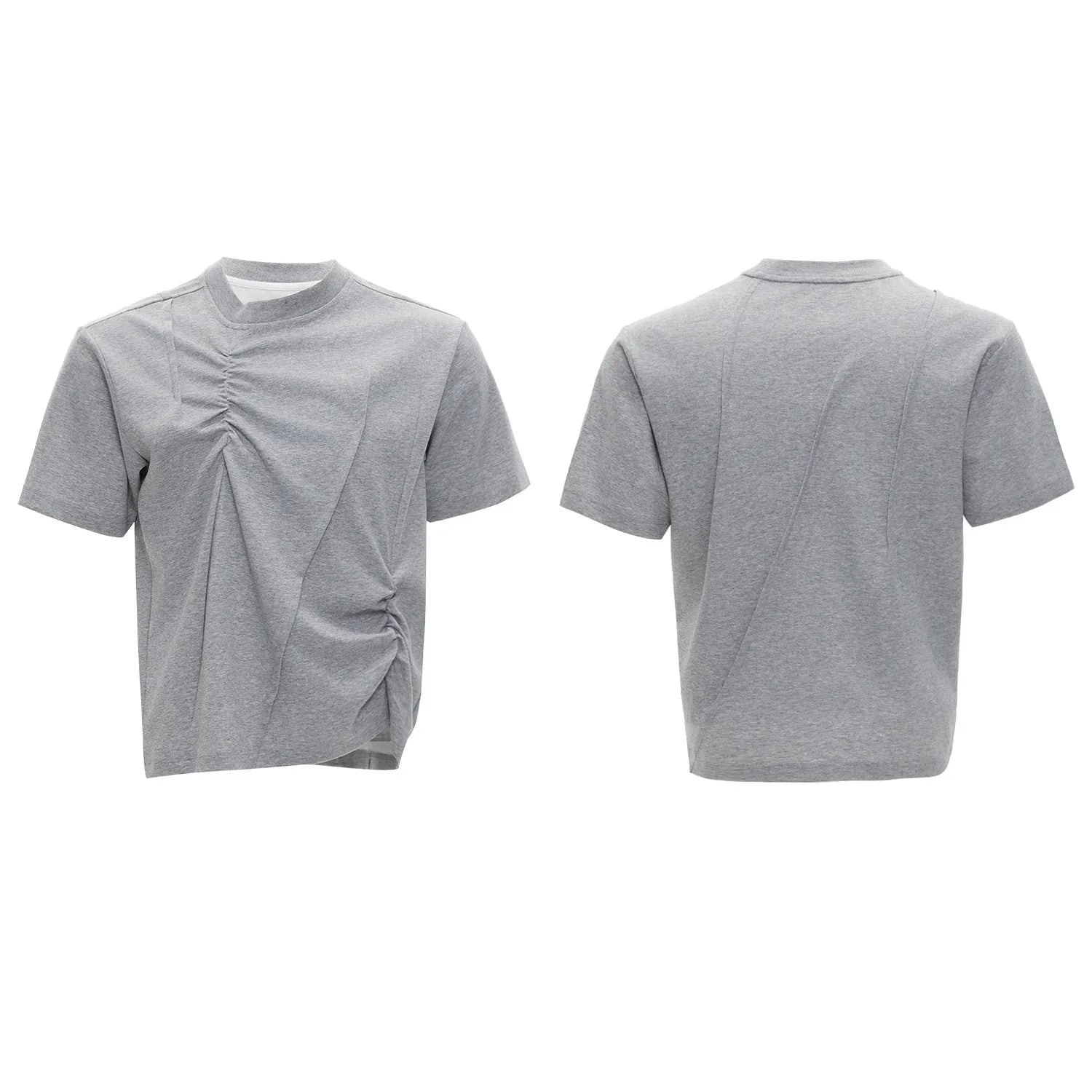 Men's cotton T-shirt with three-dimensional pleats and asymmetric stitching in black colour