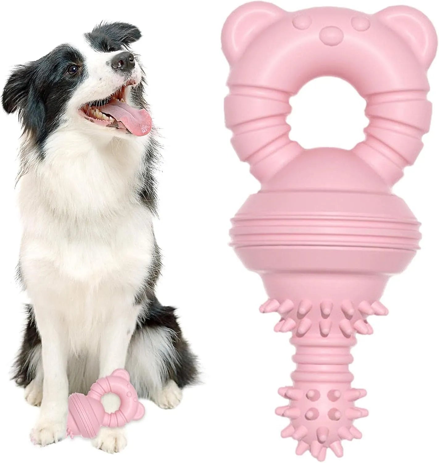 Blue rubber bell-shaped dog chew toy with textured surface for teeth cleaning