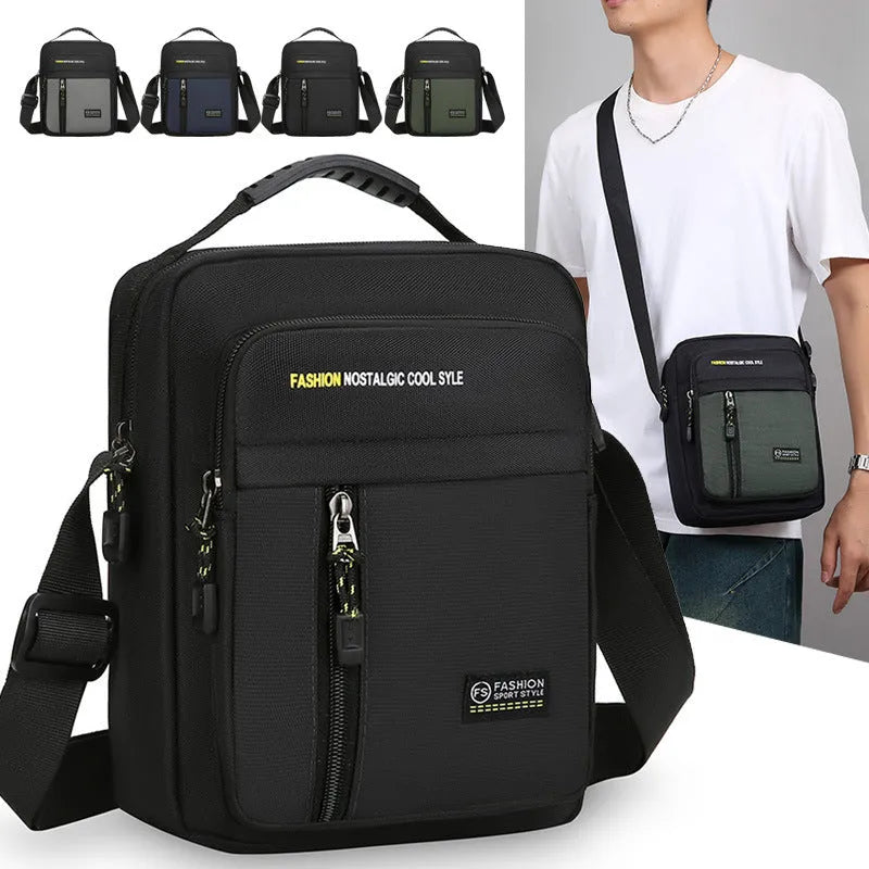 Men's casual nylon messenger crossbody bag in black, blue, gray, or green colours