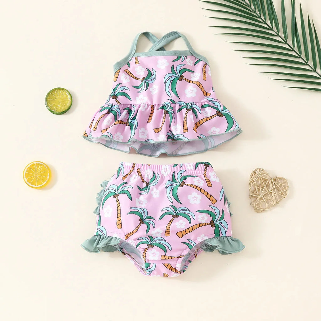 White polyester swimsuit beach shorts suit for toddlers with shirt top and shorts