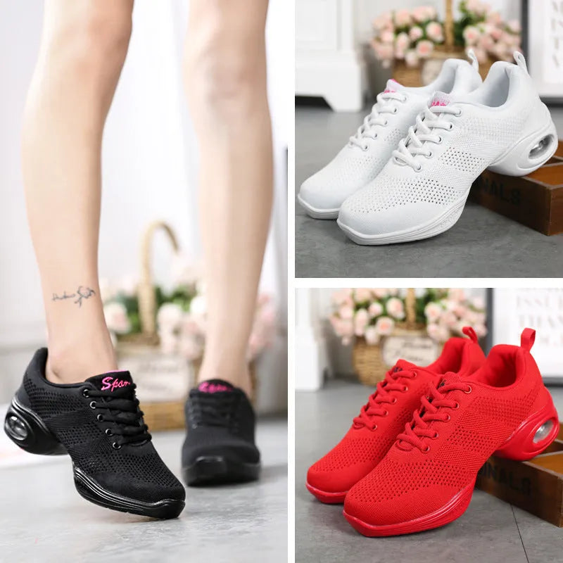 Women's white breathable dance shoes with mesh upper and lightweight PU sole for summer athletic wear