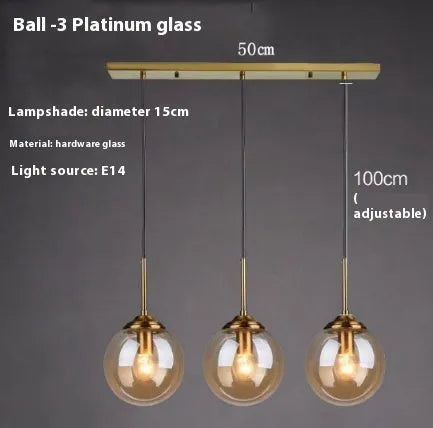 Modern round glass ball chandelier with Nordic design for living room or dining room