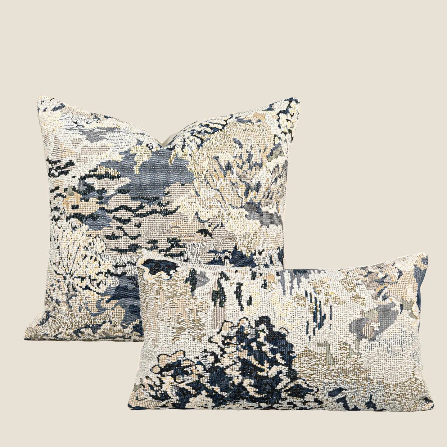 Antique blue wool blended decorative pillow with floral pattern in Chinese French artistic style