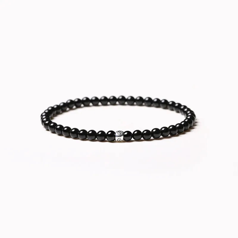 Geometric agate obsidian blue San bead bracelet with 4mm electroplated chamfered square grains
