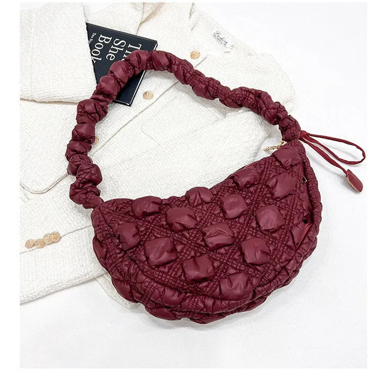 Women's nylon shoulder messenger bag in beige colour with adjustable strap