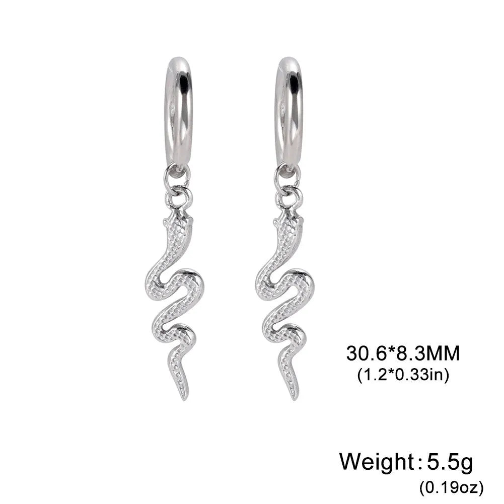 Stainless steel snake vintage earrings with gold plating and ear clip design