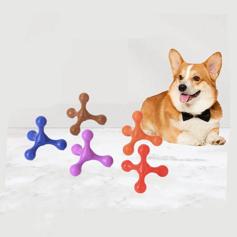 Blue silicone puppy teething chew toy with three legs and bone shape for small medium dogs