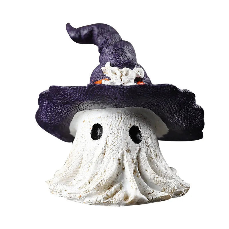 Resin wizard hat ghost ornament in black or purple colour for Halloween and Christmas decorations