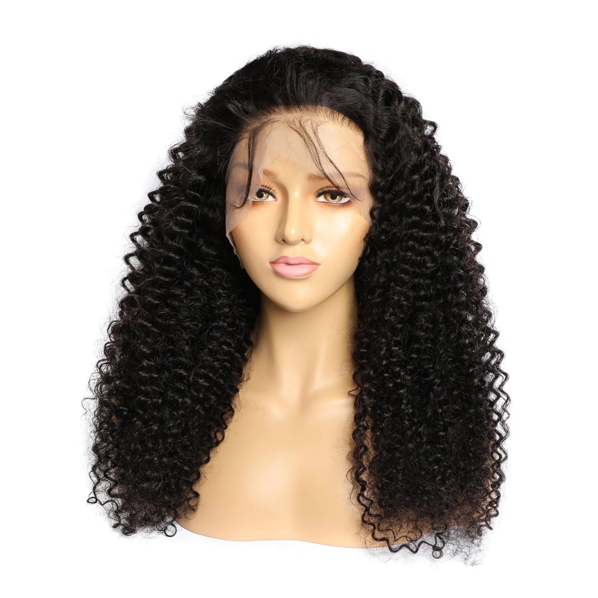 Curly human hair lace front wig with hand-woven construction in various lengths