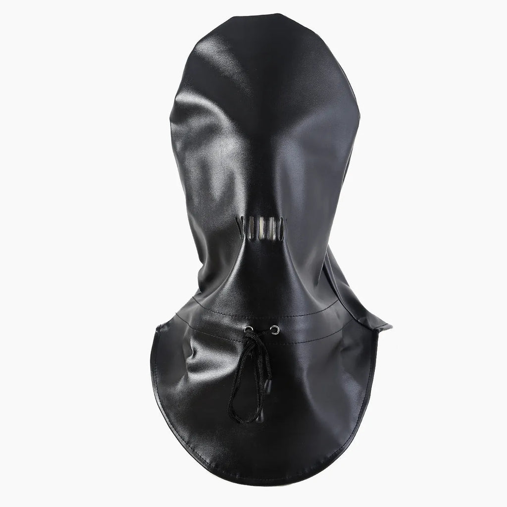 Black leather breathable mask with adjustable headgear straps