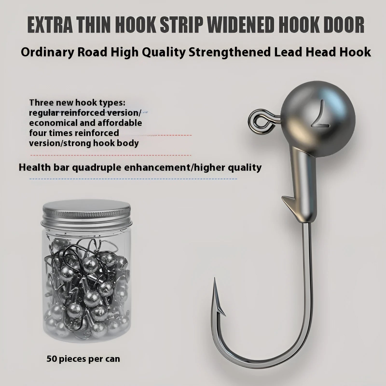Fishing jig hooks 50 pieces pack with lead heads and reinforced construction