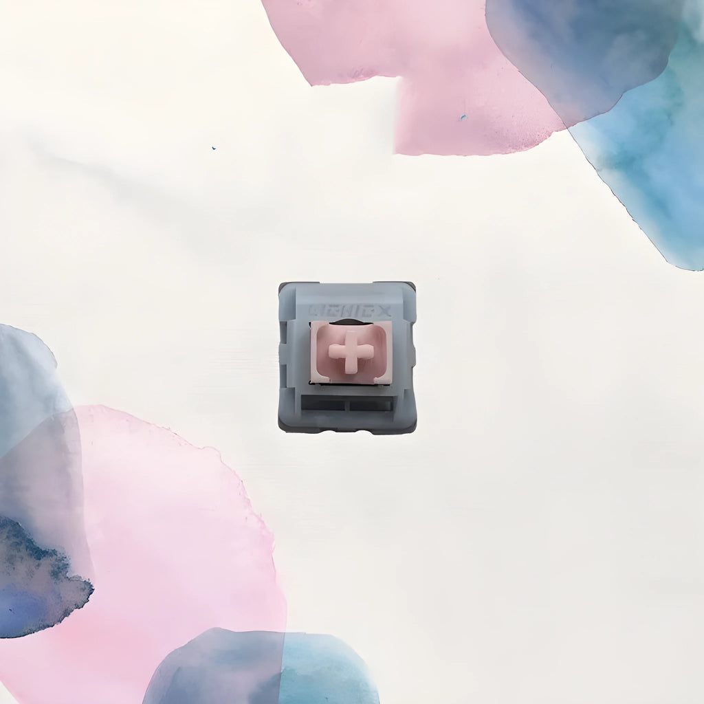 Dew Axis-4 colour linear mute mechanical keyboard switches showing three-colour shaft core through small window design