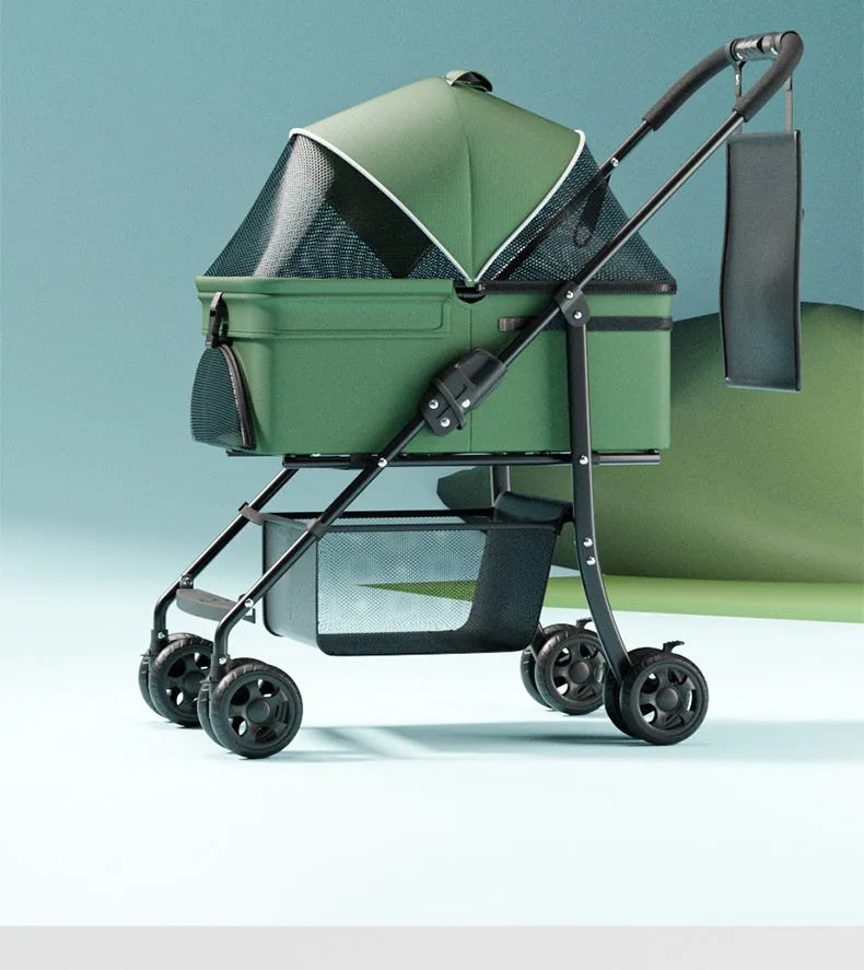 Black removable pet cart with one-click folding mechanism and large capacity design