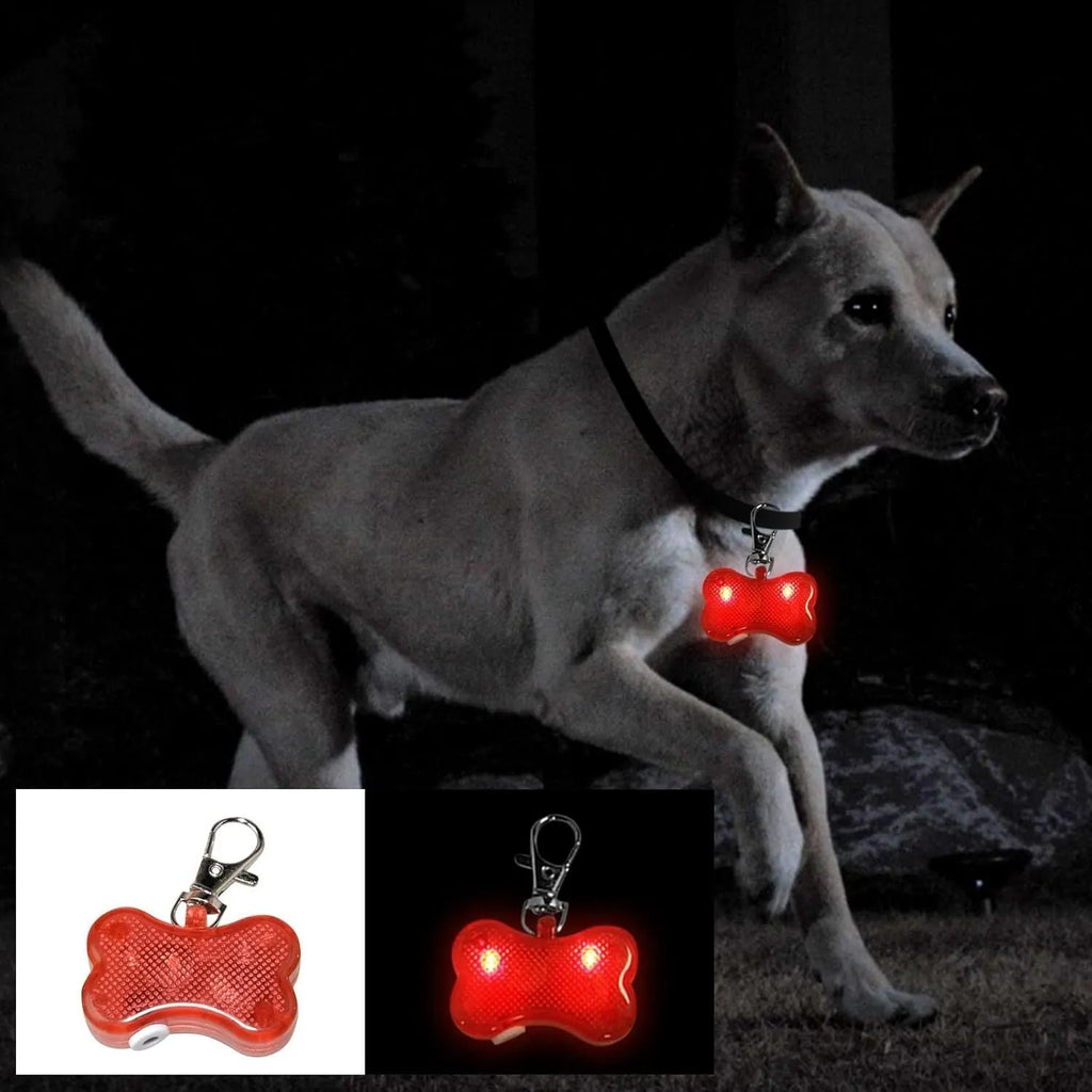 Blue LED bone-shaped luminous pendant for pet collars showing three light modes