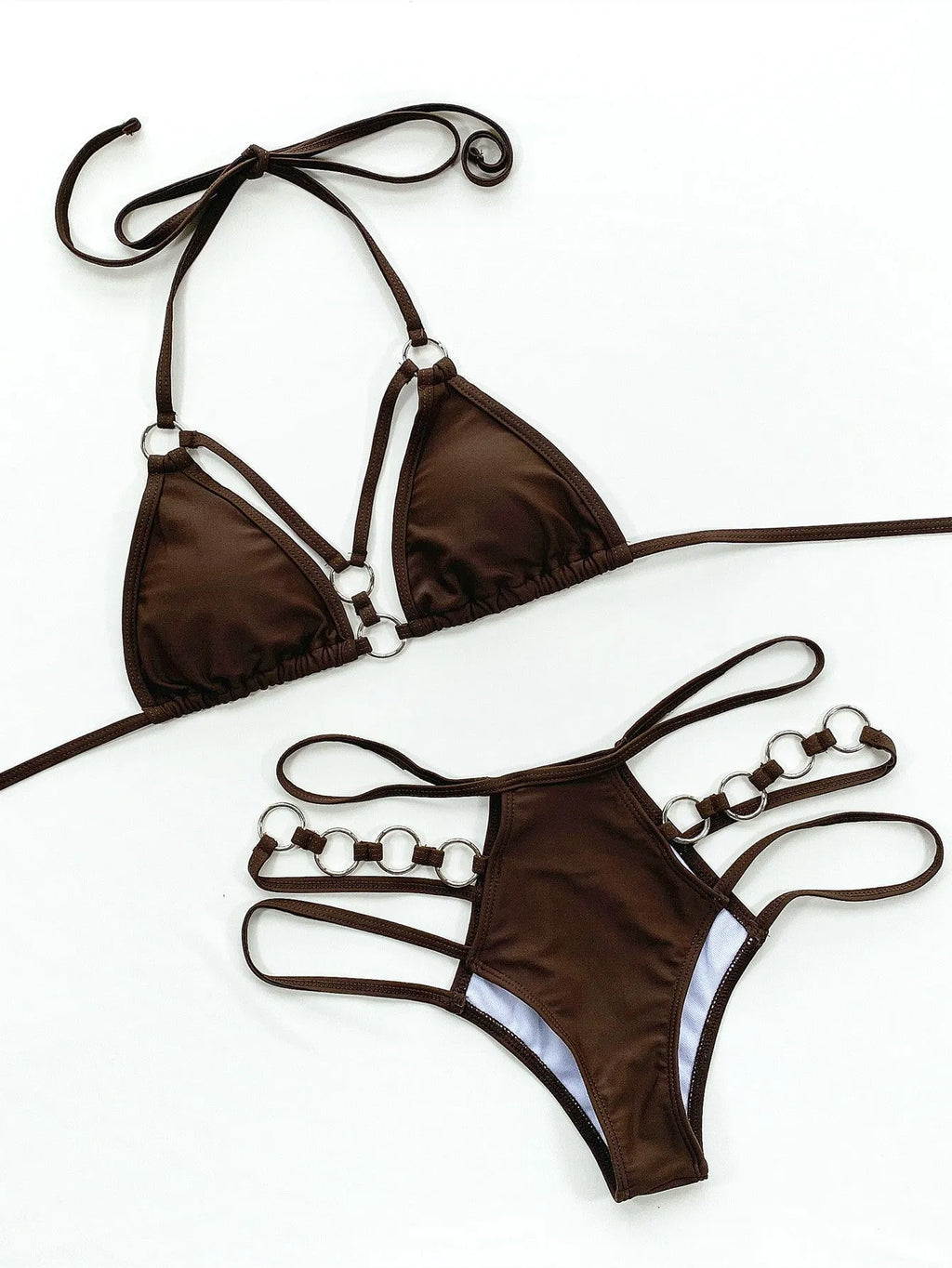 Women's pure colour separated swimwear set in nylon with bikini and shorts
