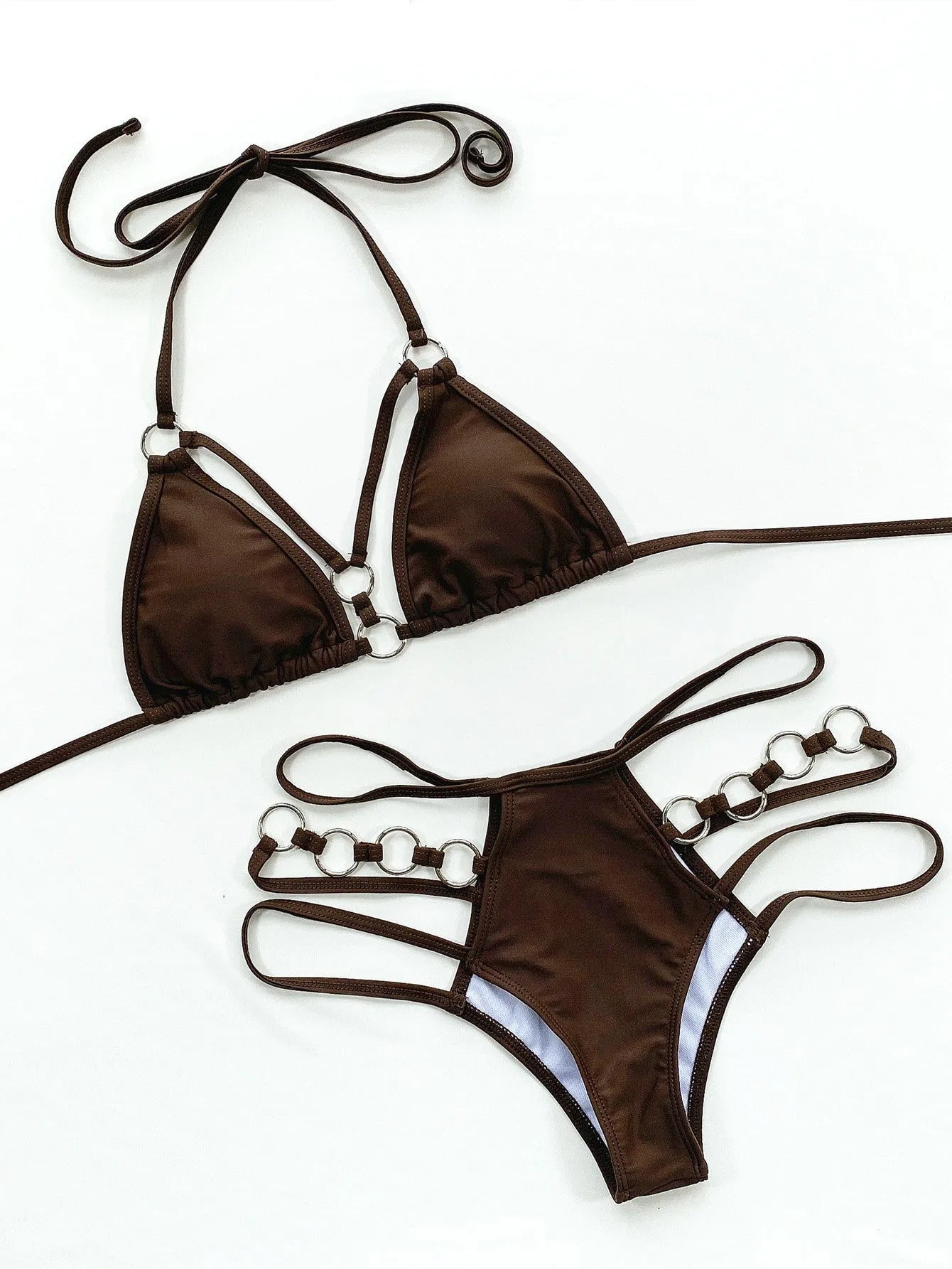 Women's pure colour separated swimwear set in nylon with bikini and shorts