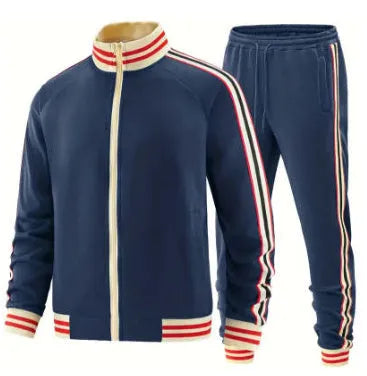 Turtleneck zipper cardigan and trousers streetwear suit in polyester fibre