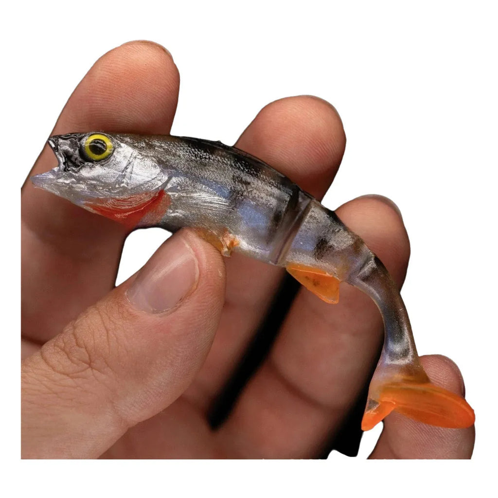 Fish T tail catfish scissors soft fishing lure in fish colour with double treble hooks