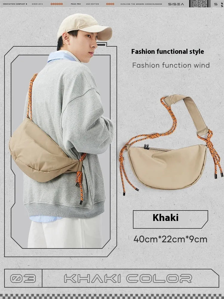 Men's lightweight nylon messenger bag in solid colours with large capacity for commuting and exercise