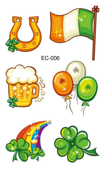 St Patrick's Day shamrock temporary tattoo sticker measuring 120 × 75mm on paper backing