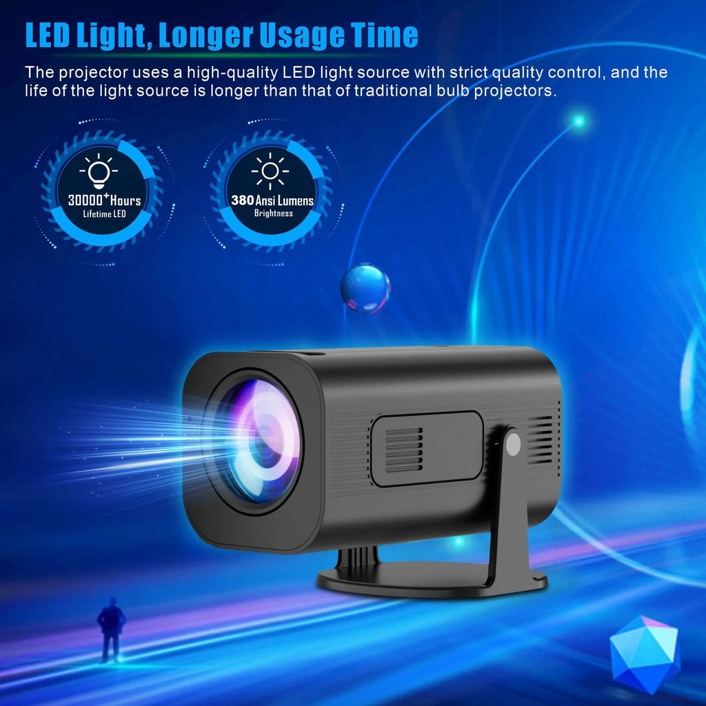 P330 black and white portable mini projector with remote control on a table