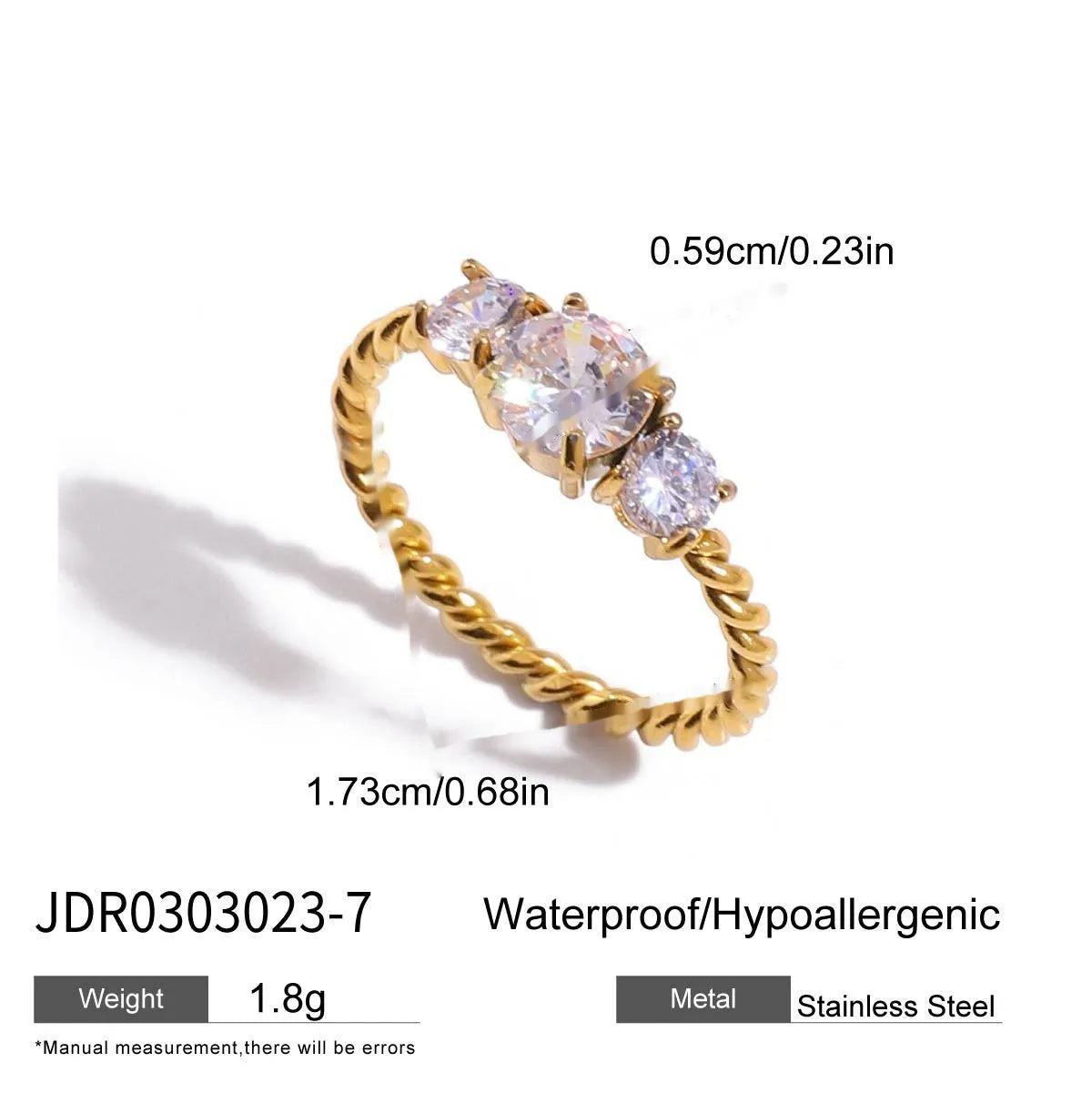 Geometry design titanium steel zircon ring on a hand, showing stainless steel band and contemporary styling.