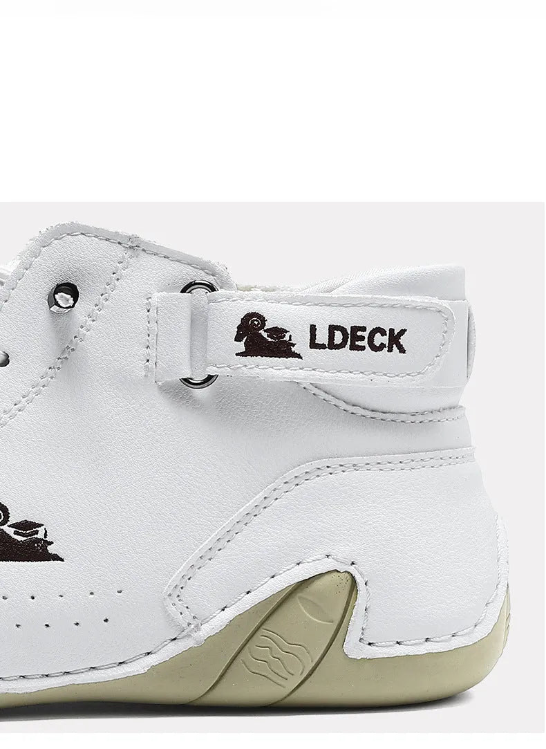 Men's khaki high-top octopus shoes with rubber sole and microfiber upper.