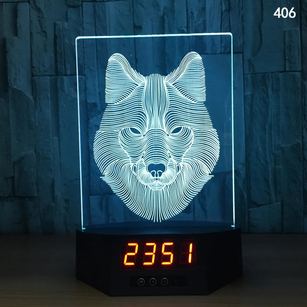 Glowing blue dolphin 3D night light with wireless charging base and remote control on wooden table