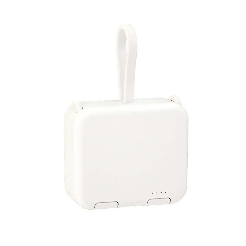 Handbag clip power bank in blue showing phone stand function with charging ports visible