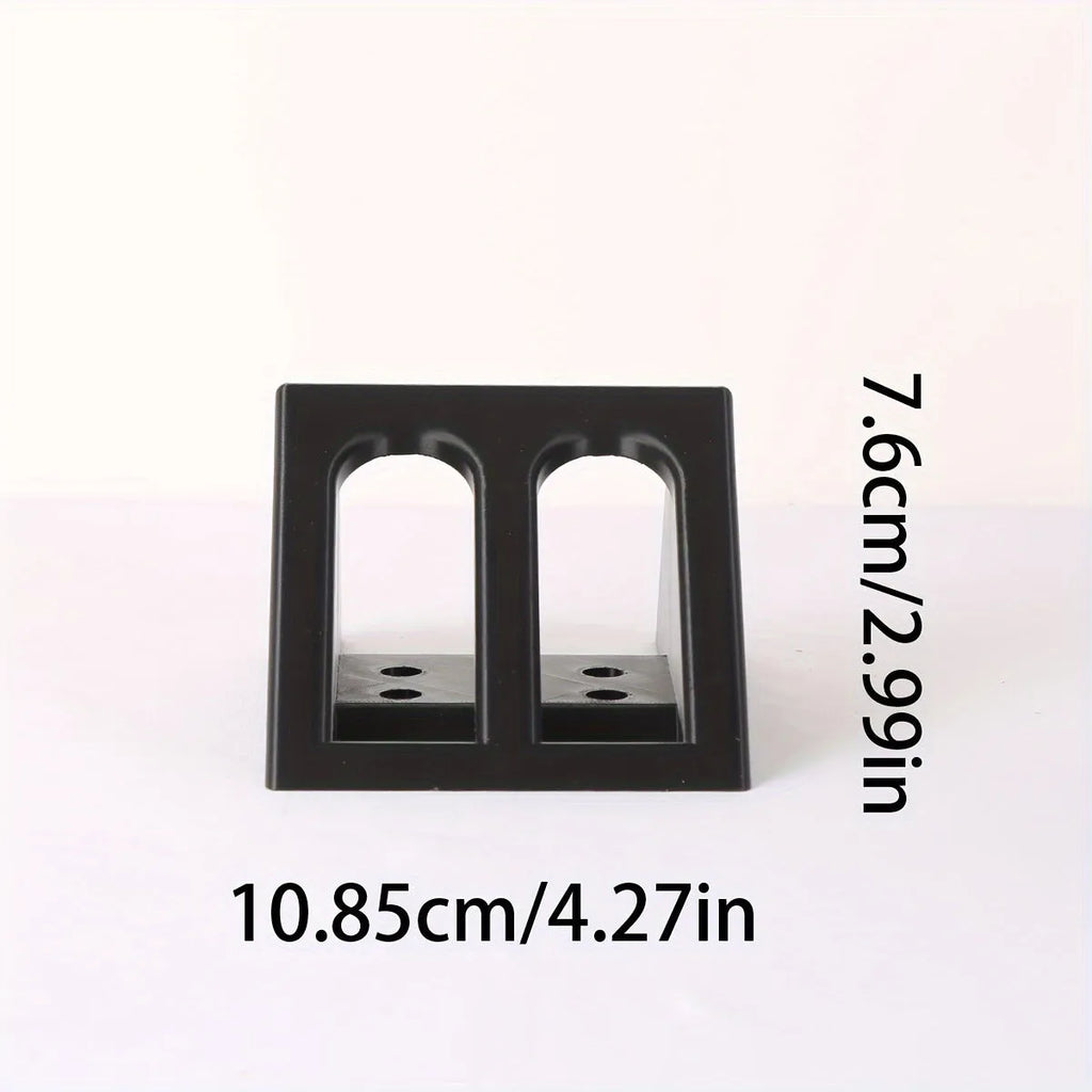 Black punk-style plastic pistol stand for handgun display measuring 10.85cm by 7.6cm