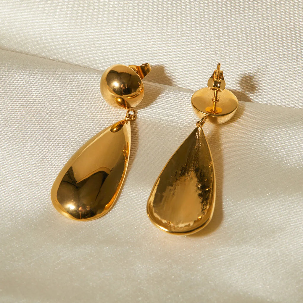 Gold electroplated stainless steel water drop pendant earrings geometric design women's jewellery