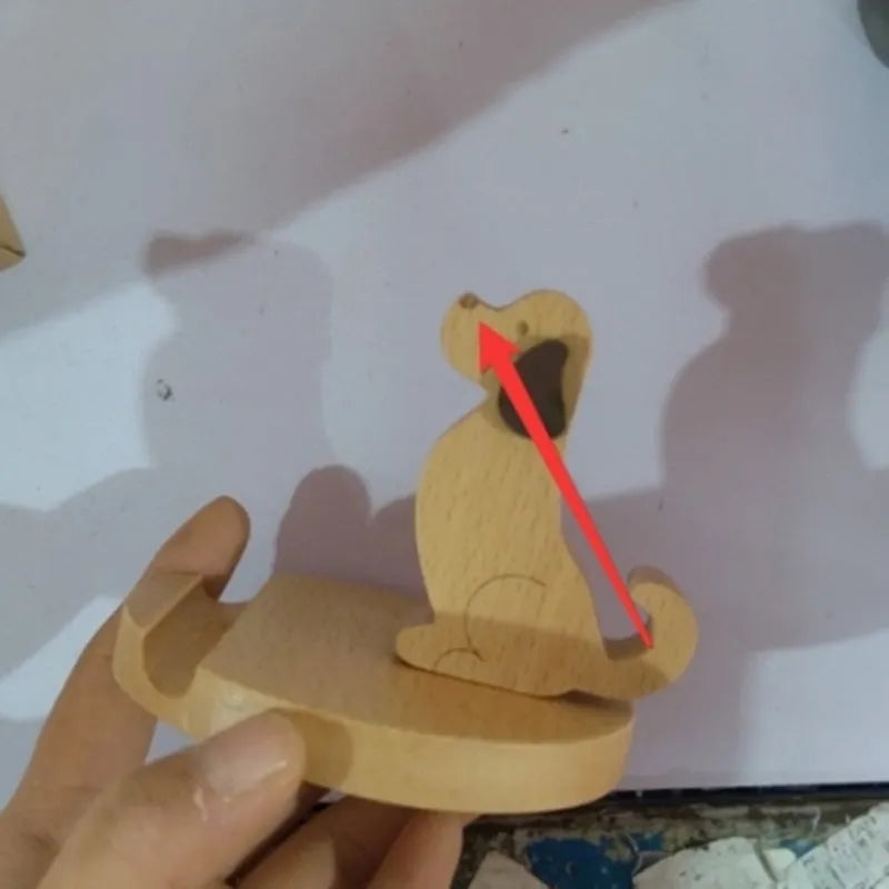 Resin mobile phone holder with beech wood animal design and coin storage compartment