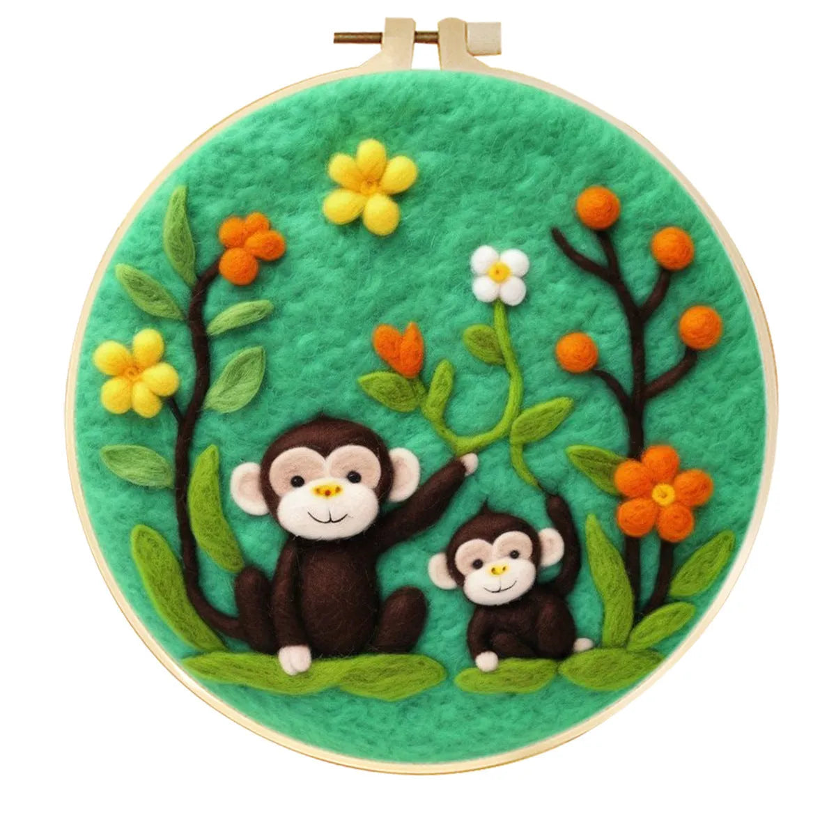 Round linen fabric embroidery kit with free hoop for making a 20x20 cm three-dimensional floral blanket painting.