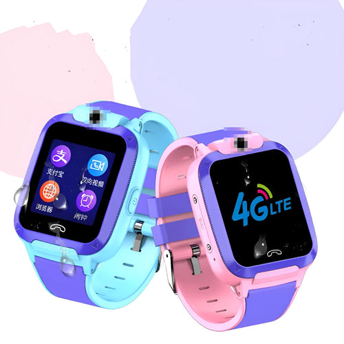 Children's blue smartwatch with GPS and video call functions on wrist