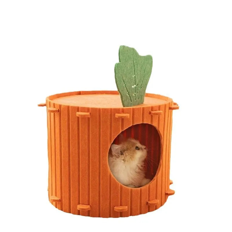Grey needle-punched felt cat tunnel nest in a semi-enclosed cattery shape.