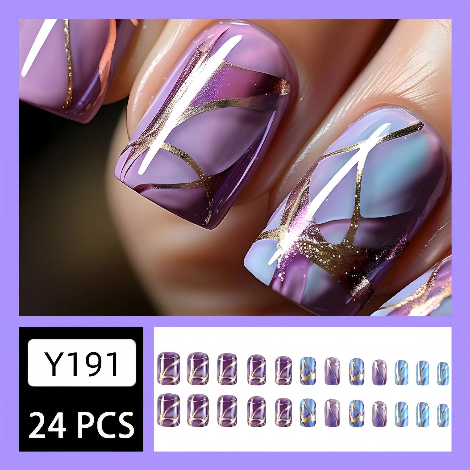 Mid-length purple striped nail stickers in European and American style