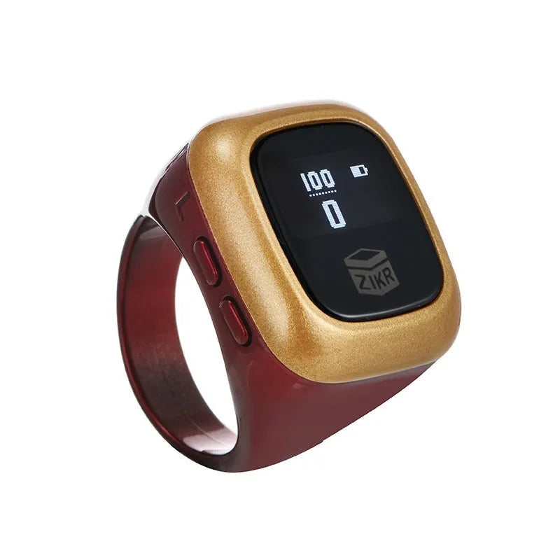Al-Fatiha electronic zikr counter with digital display on a wristband, shown in rose gold colour.