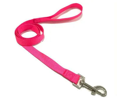 Solid colour nylon dog rope leash showing four width options and multiple colour choices for pet control