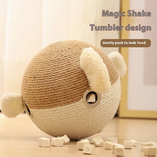 15cm sisal hemp puffer leakage food feeder tumbler toy for cats and dogs